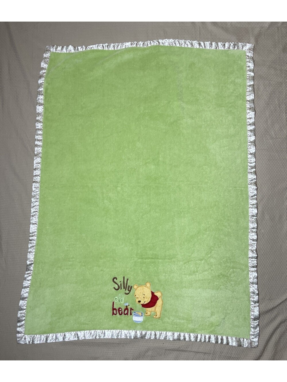 Winnie The Pooh Silly Old Bear Green Toddler Baby Blanket Lovey Satin Edge